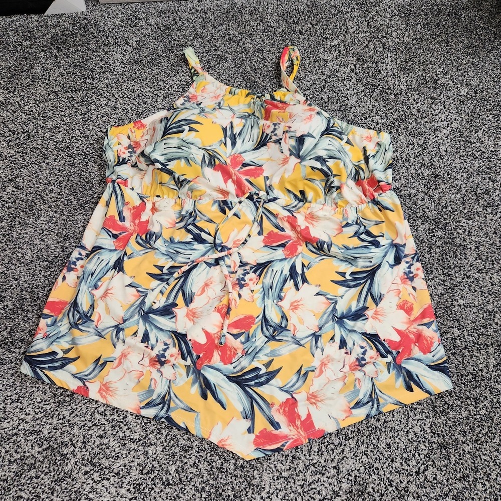 Catherines Swim Top Built In Bra Tummy Control Women Sz 30W Yellow Floral Tropic